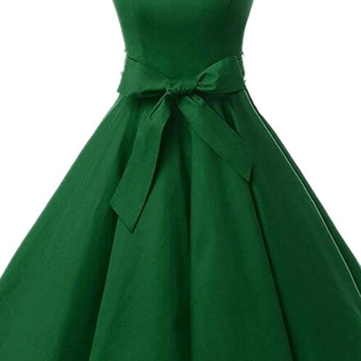 Détail de la ceinture nouée de la robe verte années 50