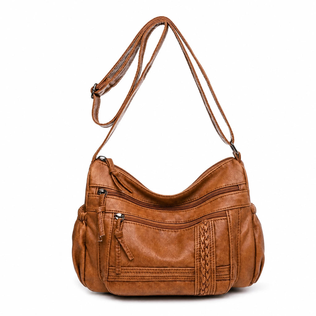 Sac Bandoulière Cuir Souple à Poches Multiples - image principale