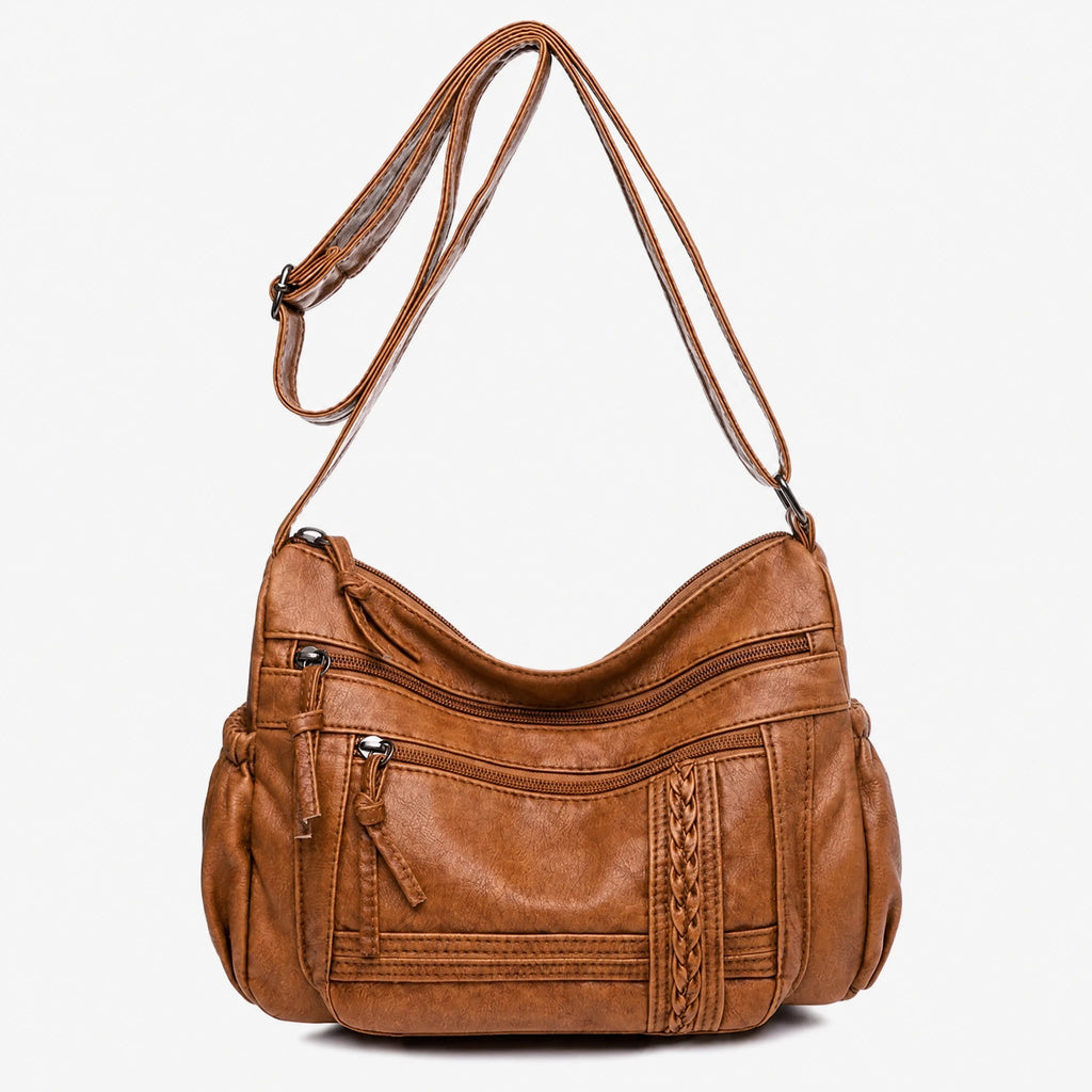 Sac Bandoulière Cuir Souple à Poches Multiples - Rétro / 26cm*11cm*19cm