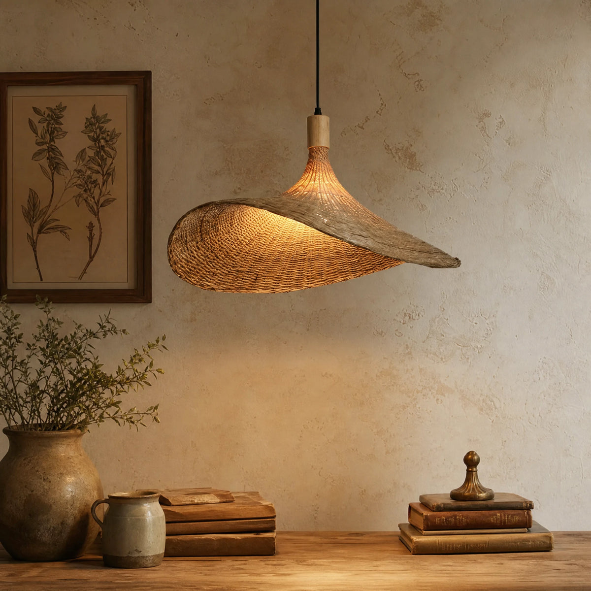 Suspension Bambou Tressé Forme Asymétrique Style Naturel - ITEM MURAL