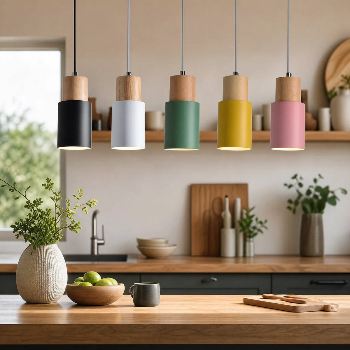 Suspension Bois et Métal Colorée Style Scandinave - OBJETS VARIES