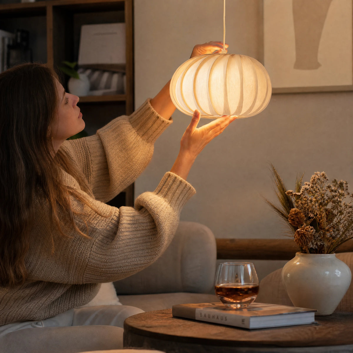 Suspension Bois Scandinave Forme Citrouille Lamelles - Utilisation GLOBALE
