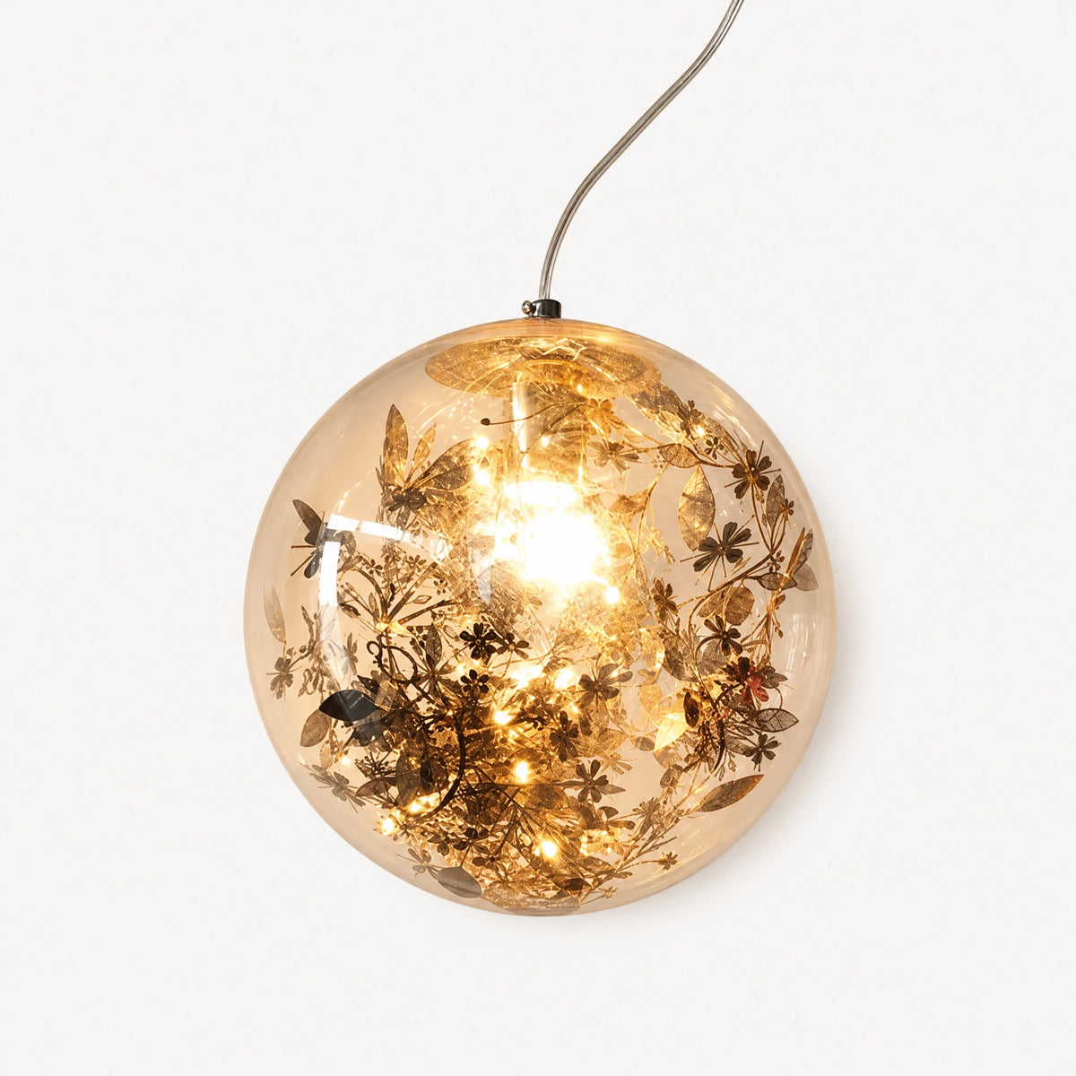 Suspension Boule Vintage à Motifs Floraux Dorés - image principale