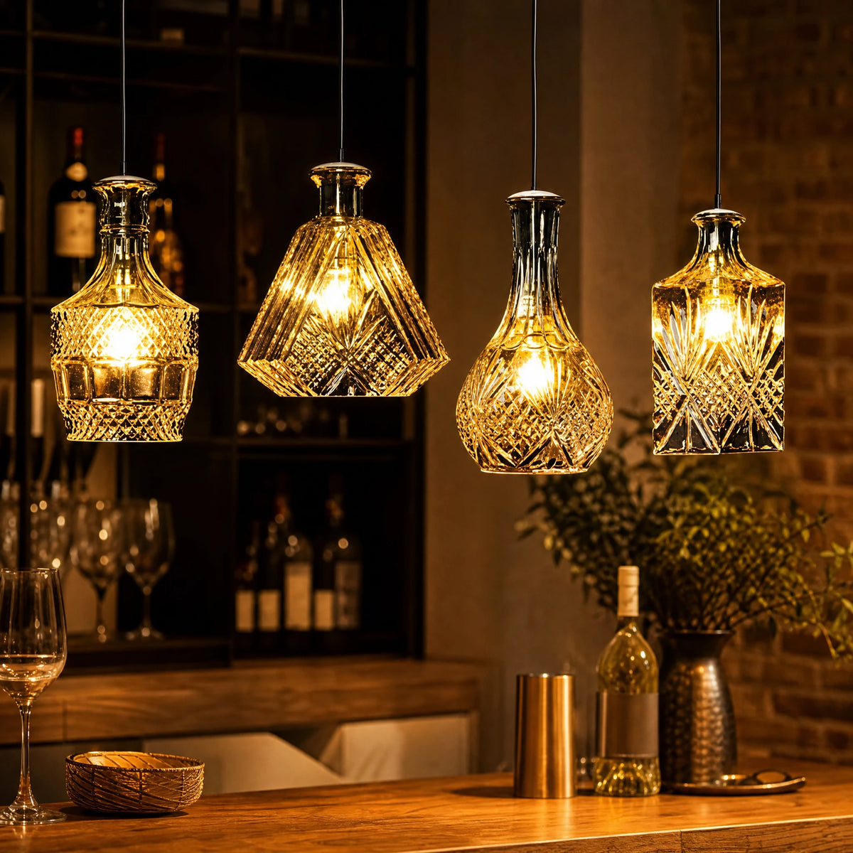 Suspension Bouteille Verre Ciselé Vintage - OBJETS VARIES