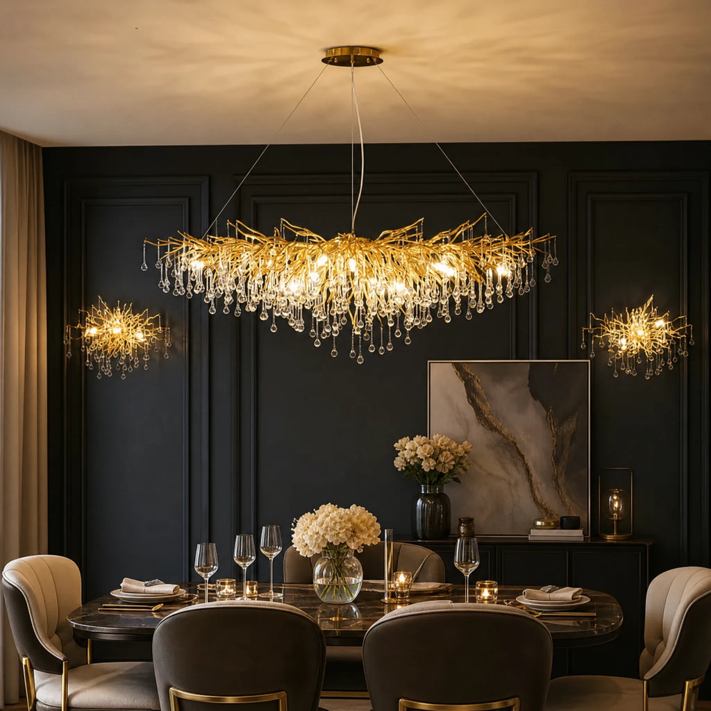 Suspension Cristal Design Dorée à Branches et Gouttes - OBJETS VARIES