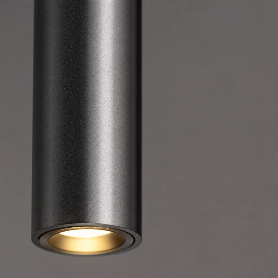 Suspension Cylindrique Minimaliste Noire en Cuivre - close-up détail matière