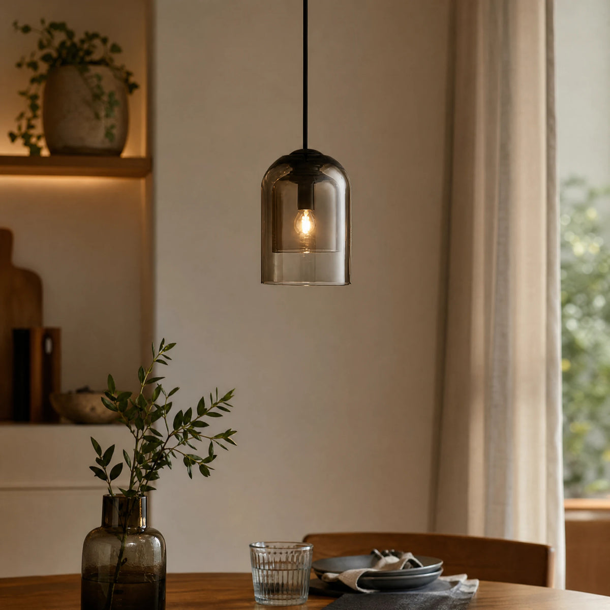 Suspension en verre fumé double paroi design moderne - OBJETS VARIES