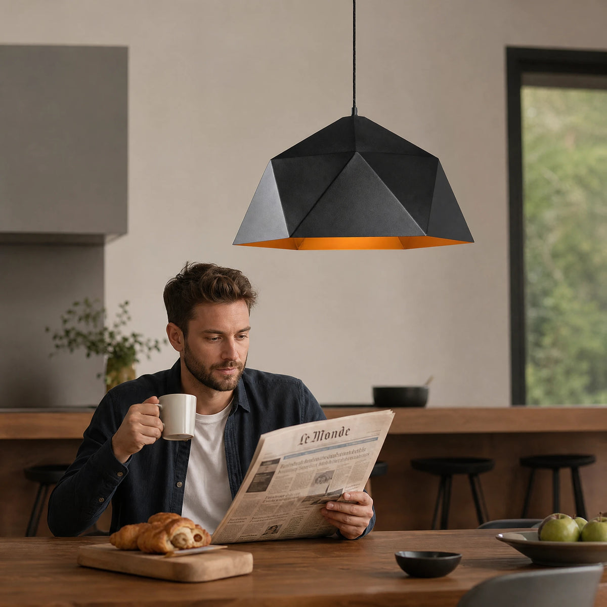 Suspension Géométrique Noire Intérieur Orangé 25cm - Utilisation GLOBALE