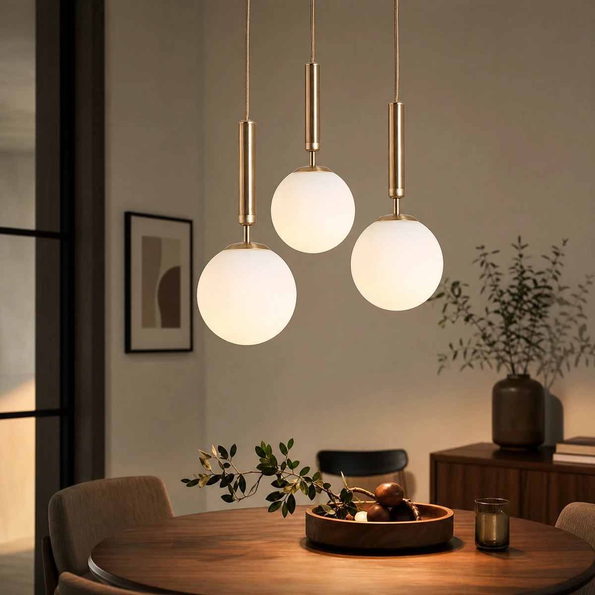 Suspension Globe Verre avec Fût Cylindrique Laiton - OBJETS VARIES