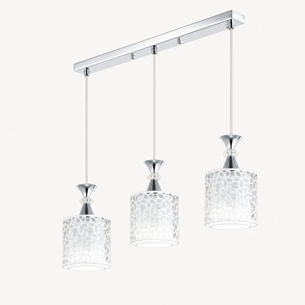 Suspension Trois Lumières Cylindriques Ajourées Chromées - image principale
