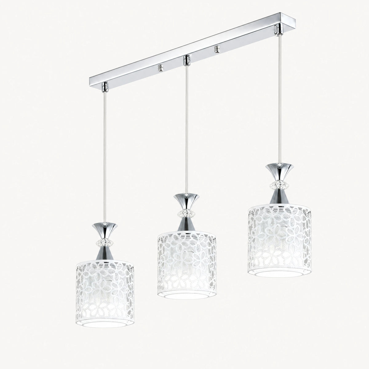 Suspension Trois Lumières Cylindriques Ajourées Chromées - image principale