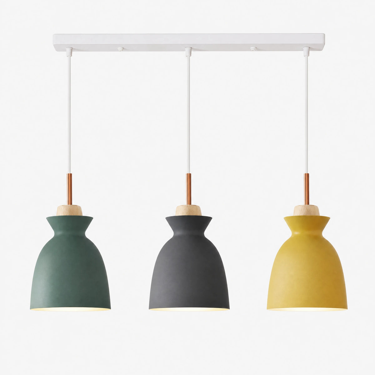 Suspension vintage colorée bois et métal avec abat-jour pastel - image principale