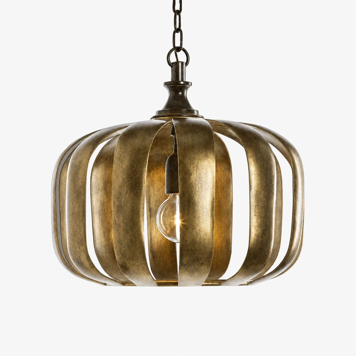 Suspension Vintage Métal Doré à Lamelles Sculptées - image principale