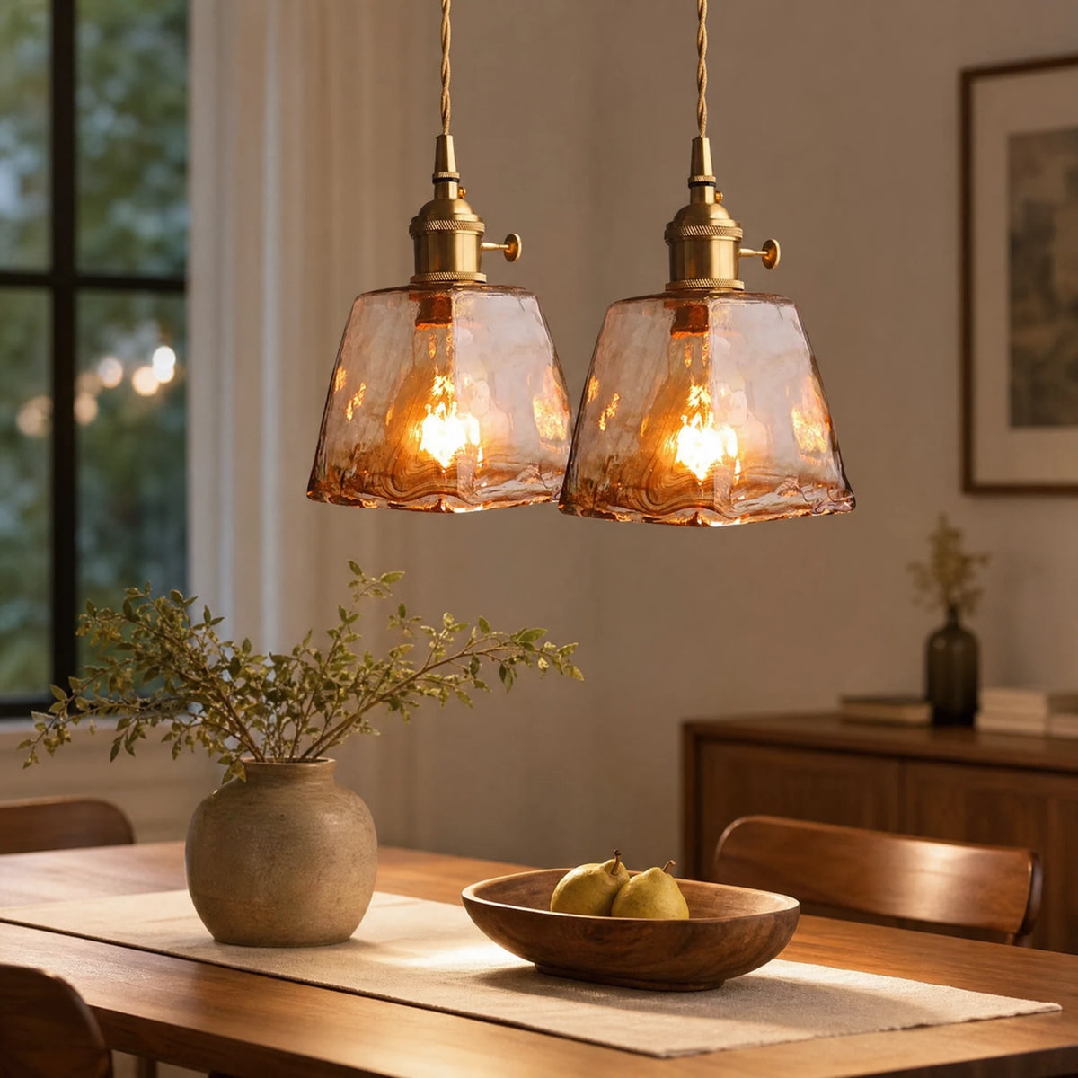 Suspension Vintage Verre Ambrée avec Finition Laiton - OBJETS VARIES
