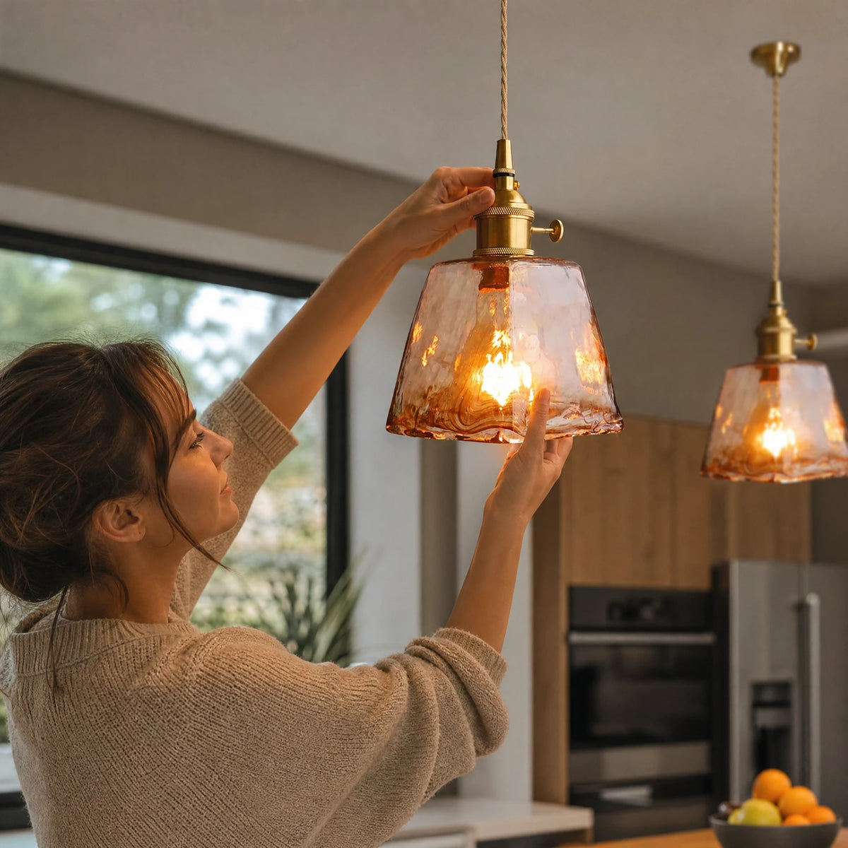 Suspension Vintage Verre Ambrée avec Finition Laiton - Utilisation GLOBALE