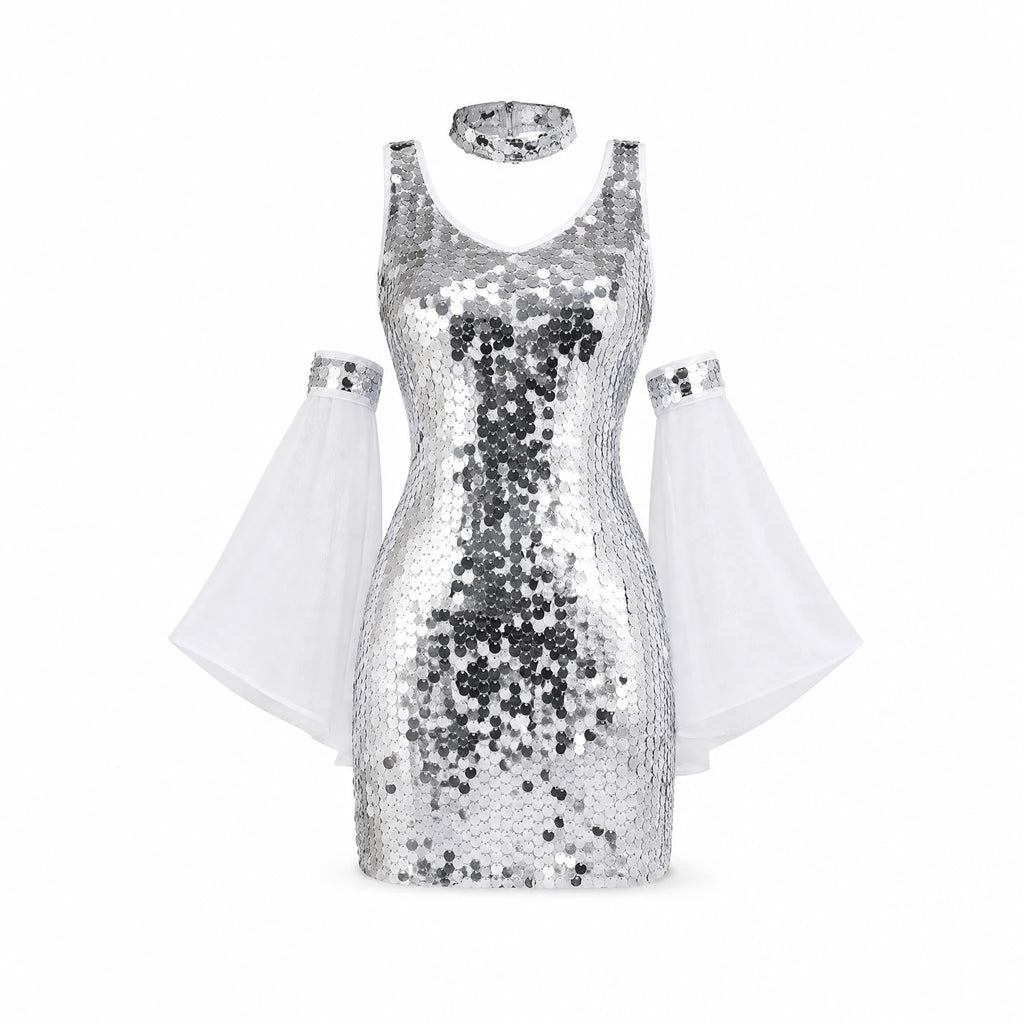 Tenue Disco Femme Argent et Blanc - image principale