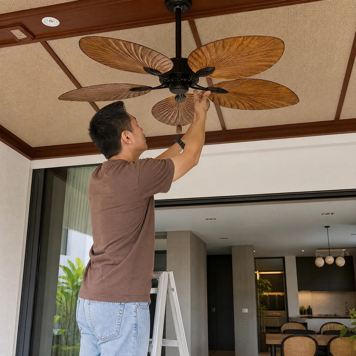 Ventilateur de plafond tropical à pales bois style palmier - Utilisation GLOBALE