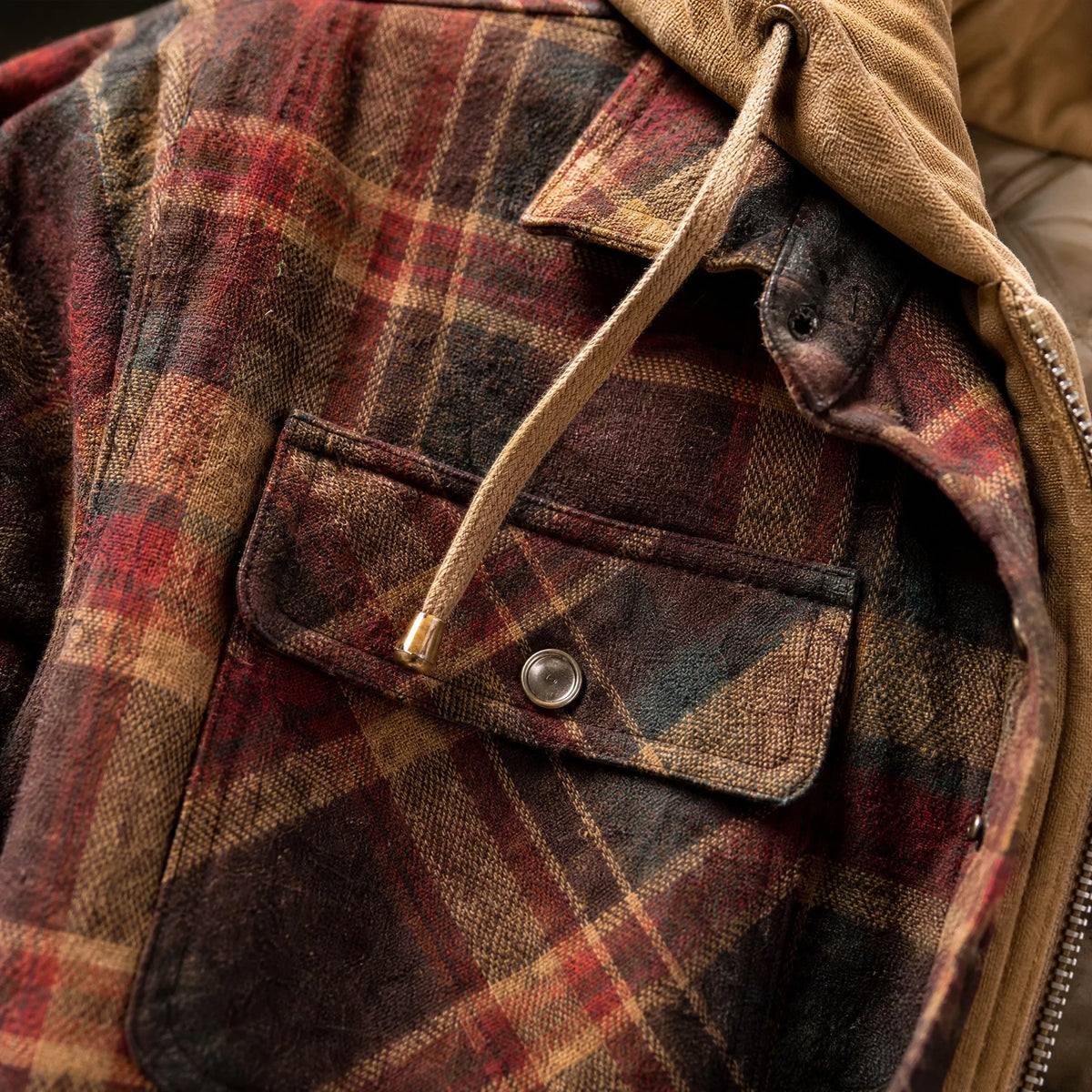 Veste à Carreaux Homme Vintage - close-up détail matière