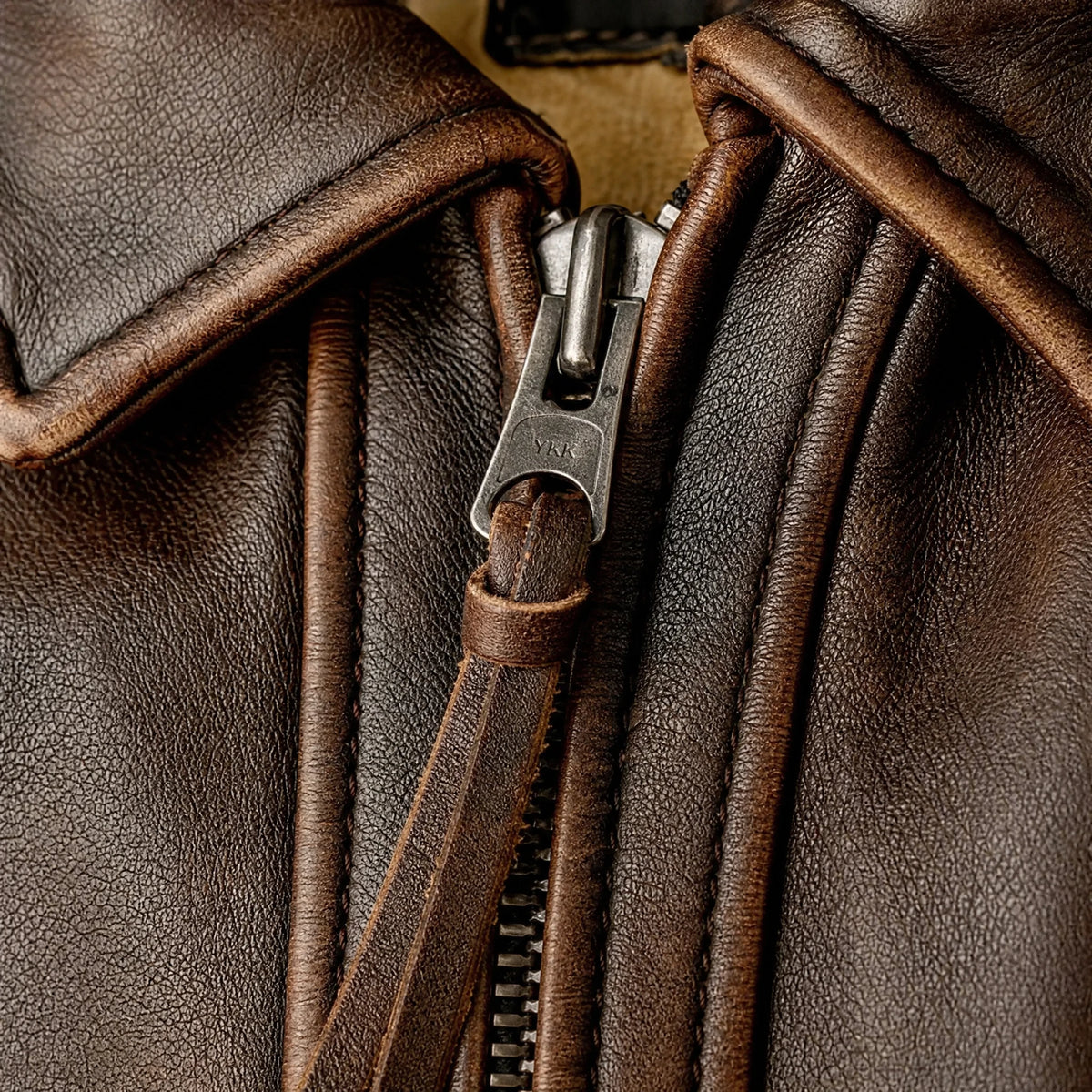 Veste Cuir Vintage Homme - close-up détail matière
