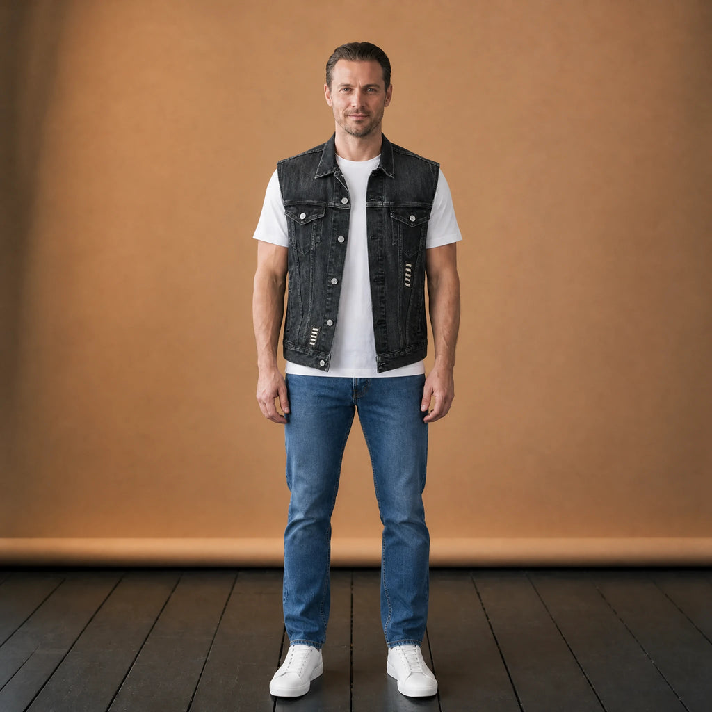 Veste en jean moto vintage imprimé tête de mort - VETEMENT Studio HOMME