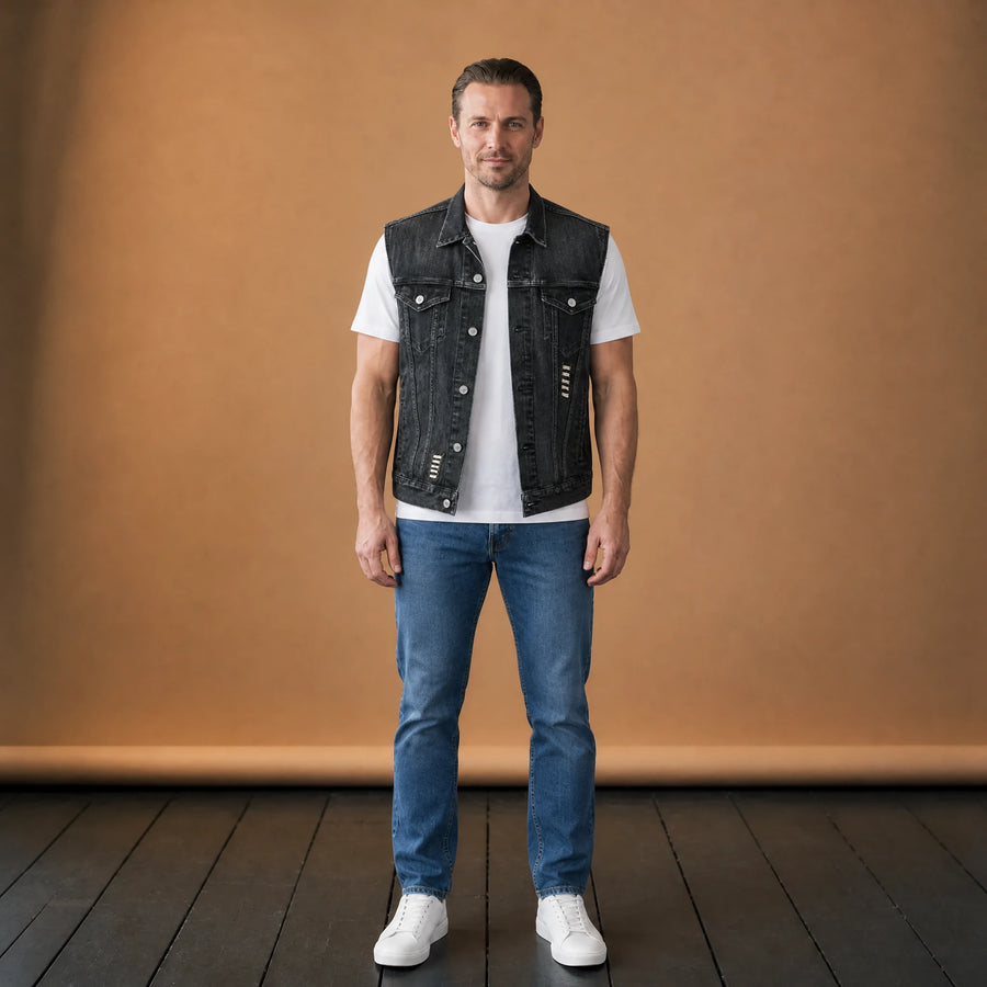 Veste en jean moto vintage imprimé tête de mort - VETEMENT Studio HOMME