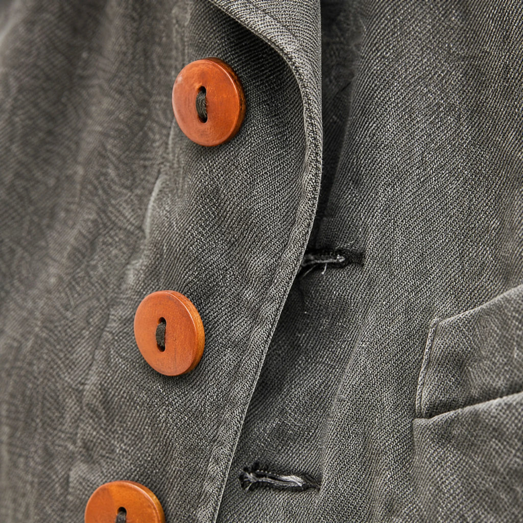 Veste Vintage Homme Grise à Boutons en Velours Côtelé - close-up détail matière