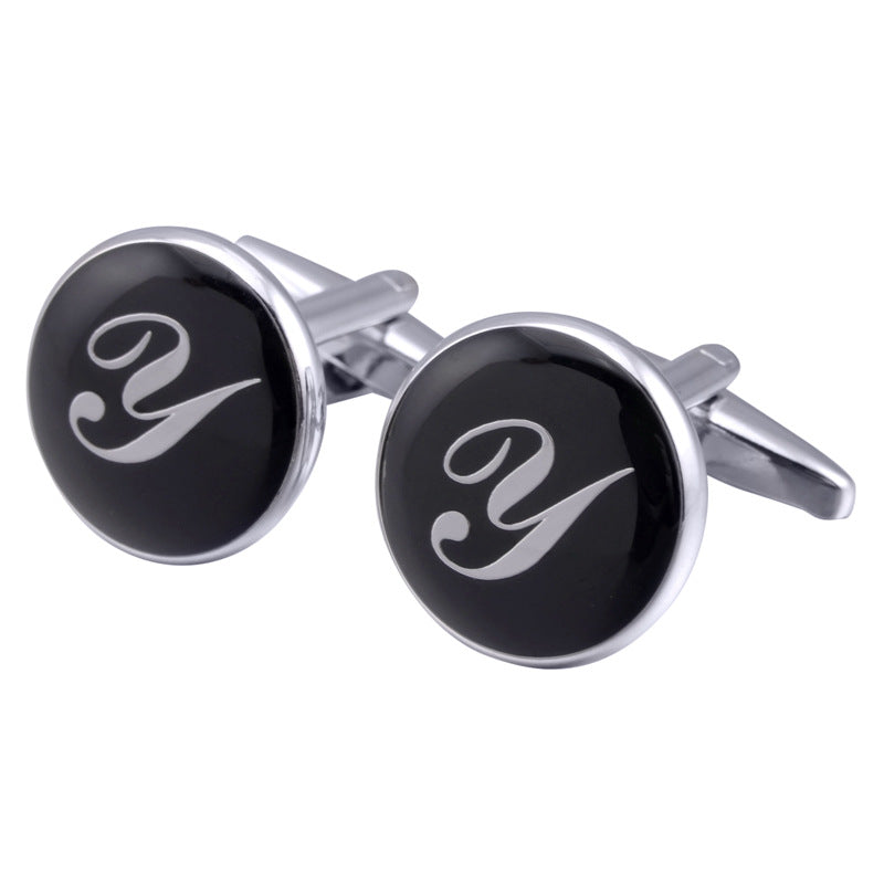 boutons-de-manchette-rond-noir-email-traditionnel-vintage