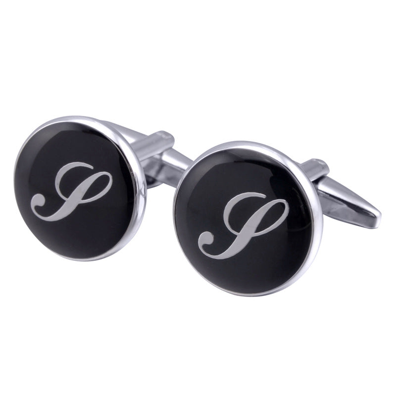 boutons-de-manchette-rond-noir-email-traditionnel-vintage