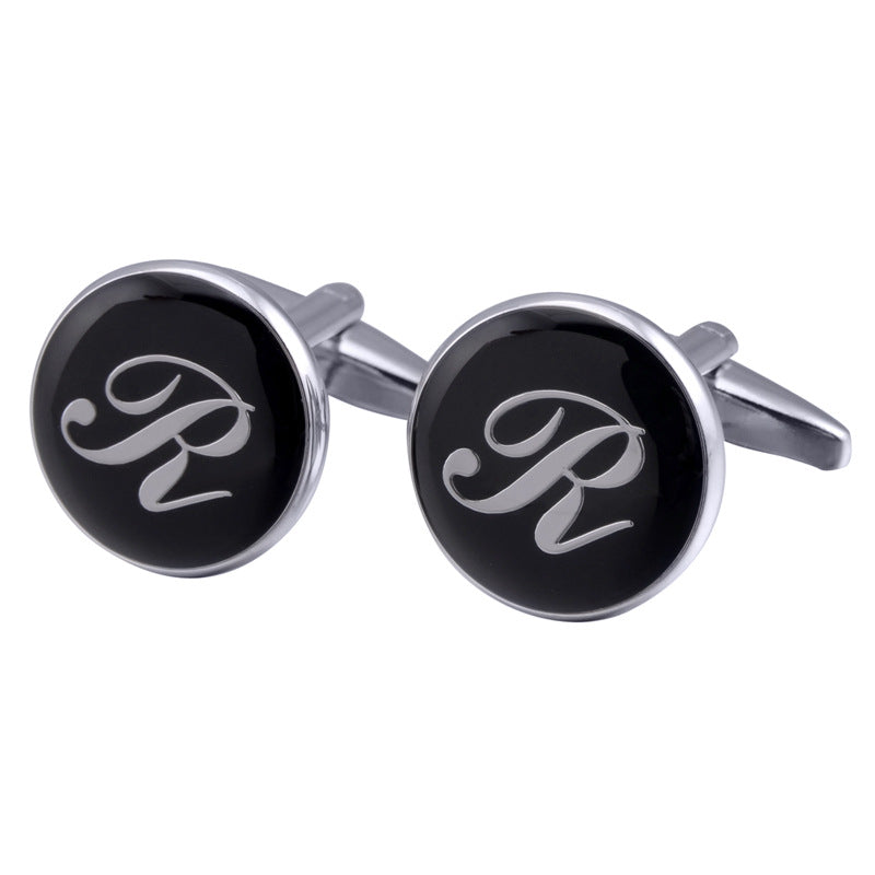 boutons-de-manchette-rond-noir-email-traditionnel-vintage