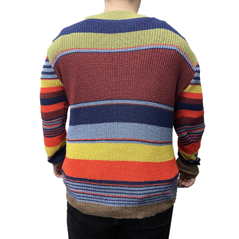 Vintage-Strickpullover mit Regenbogenstreifen und V-Ausschnitt
