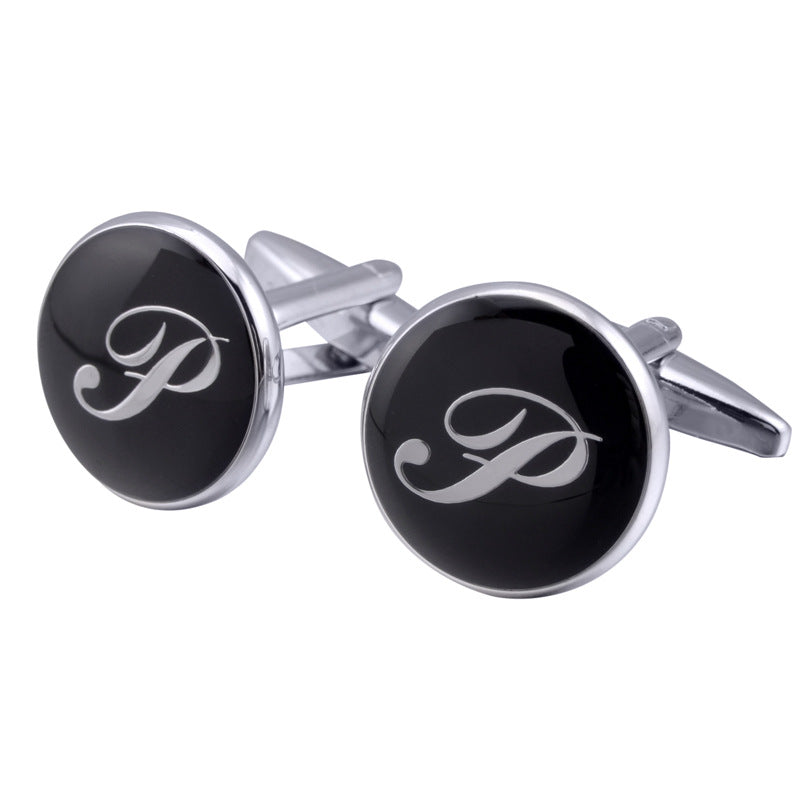 boutons-de-manchette-rond-noir-email-traditionnel-vintage