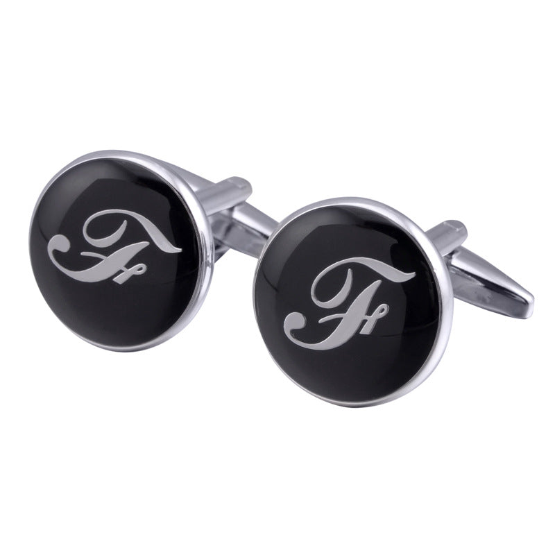 boutons-de-manchette-rond-noir-email-traditionnel-vintage