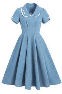 robe-bleue-annee-80-style-50s