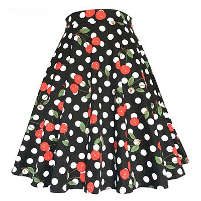 jupe-annee-80-noire-polka-dots-cerises