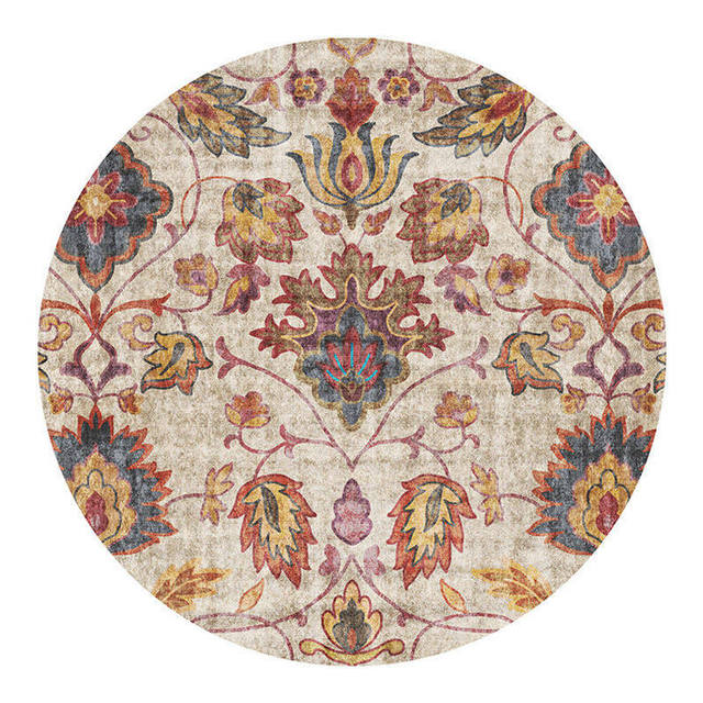 Runder Vintage-Teppich mit Blumenmuster