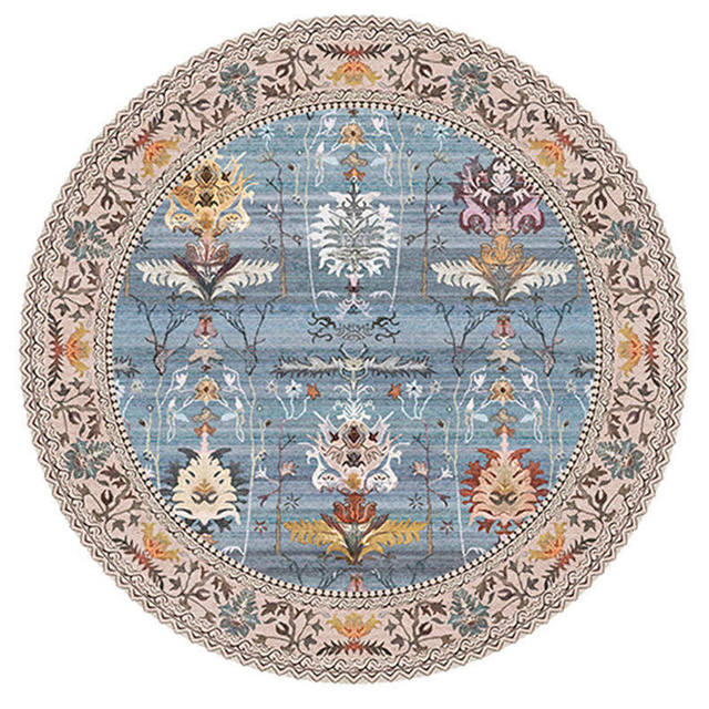Runder Vintage-Teppich mit Blumenmuster