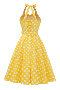 robe-annee-80-a-pois-jaune-pin-up