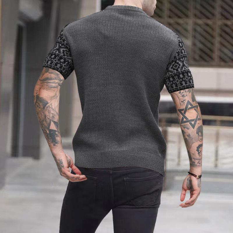 Vintage-Kurzarm-T-Shirt mit Farbblock-Waffelmuster