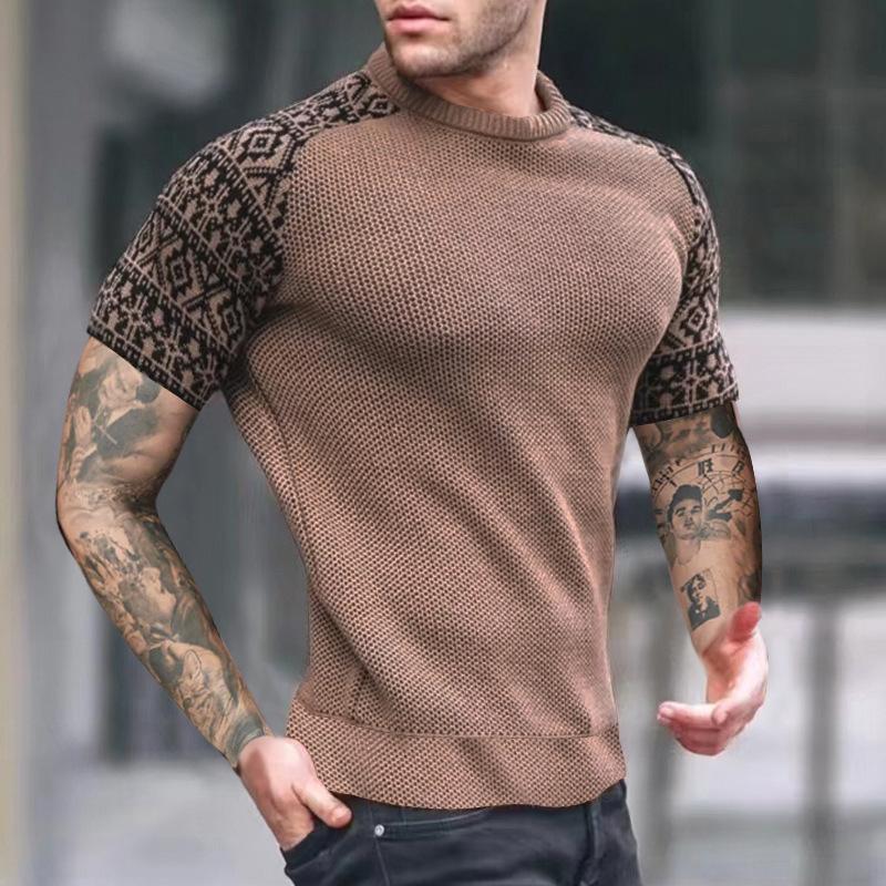 Vintage-Kurzarm-T-Shirt mit Farbblock-Waffelmuster