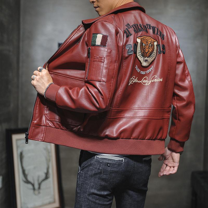 Biker-Lederjacke mit Vintage-Grafik