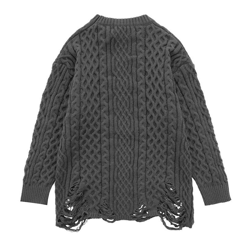 Vintage-Chic-Pullover mit Rundhalsausschnitt und Zopfmuster