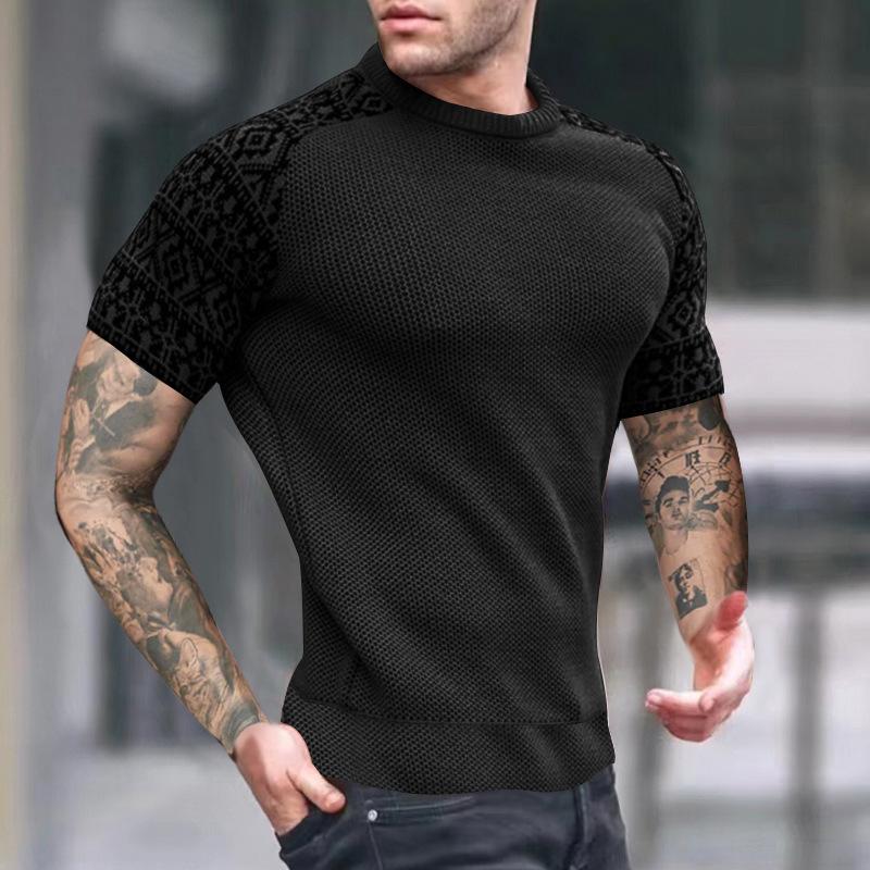 Vintage-Kurzarm-T-Shirt mit Farbblock-Waffelmuster