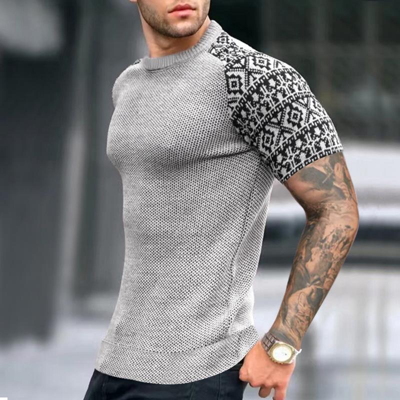 Vintage-Kurzarm-T-Shirt mit Farbblock-Waffelmuster
