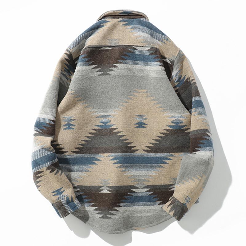 Karierte, gebürstete Jacke mit Vintage-Print