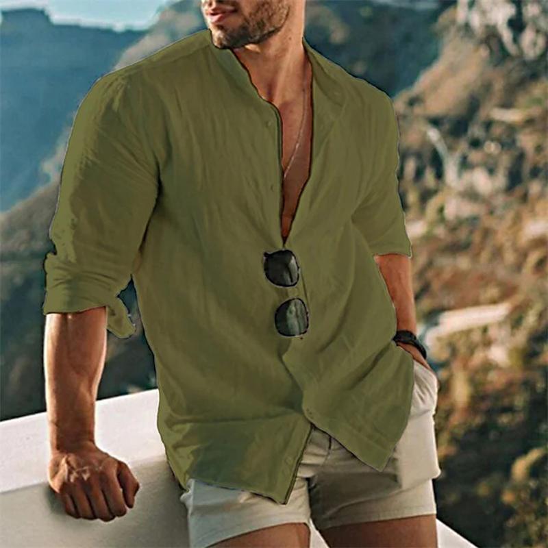 chemise-plage-decontractee-lin-couleur-unie-vintage