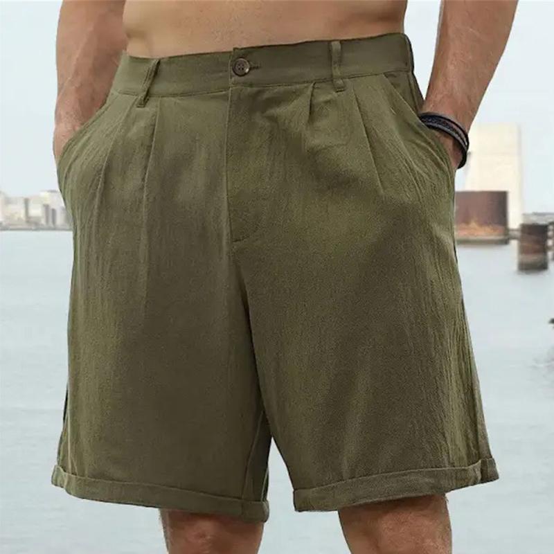 short-plage-boutonne-couleur-unie-coton-lin-vintage