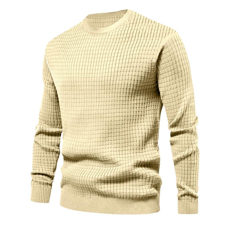 homme-section-mince-carreaux-ample-col-rond-vintage-manches-longues