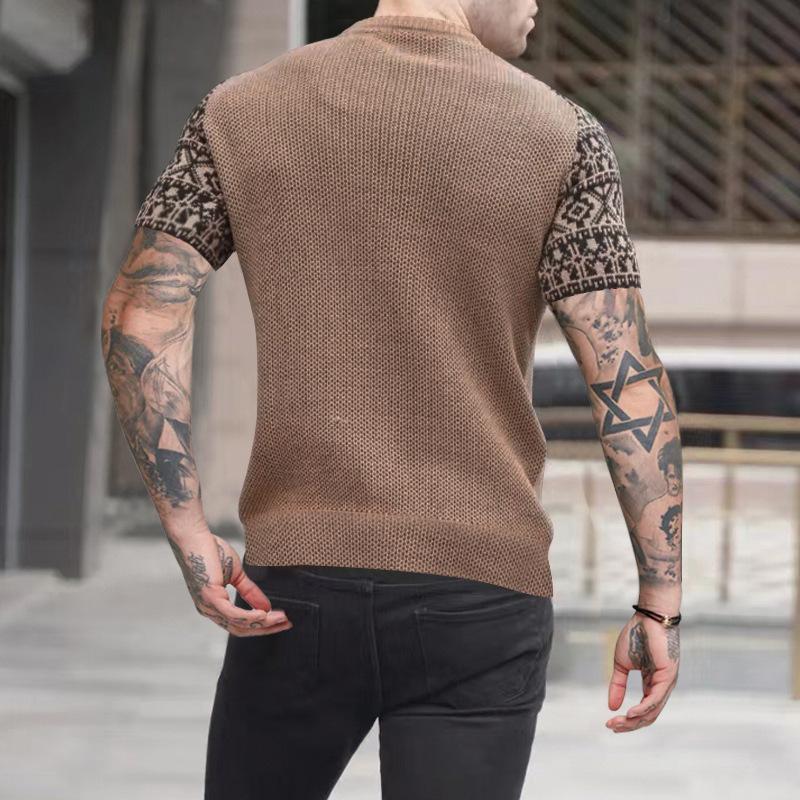 Vintage-Kurzarm-T-Shirt mit Farbblock-Waffelmuster