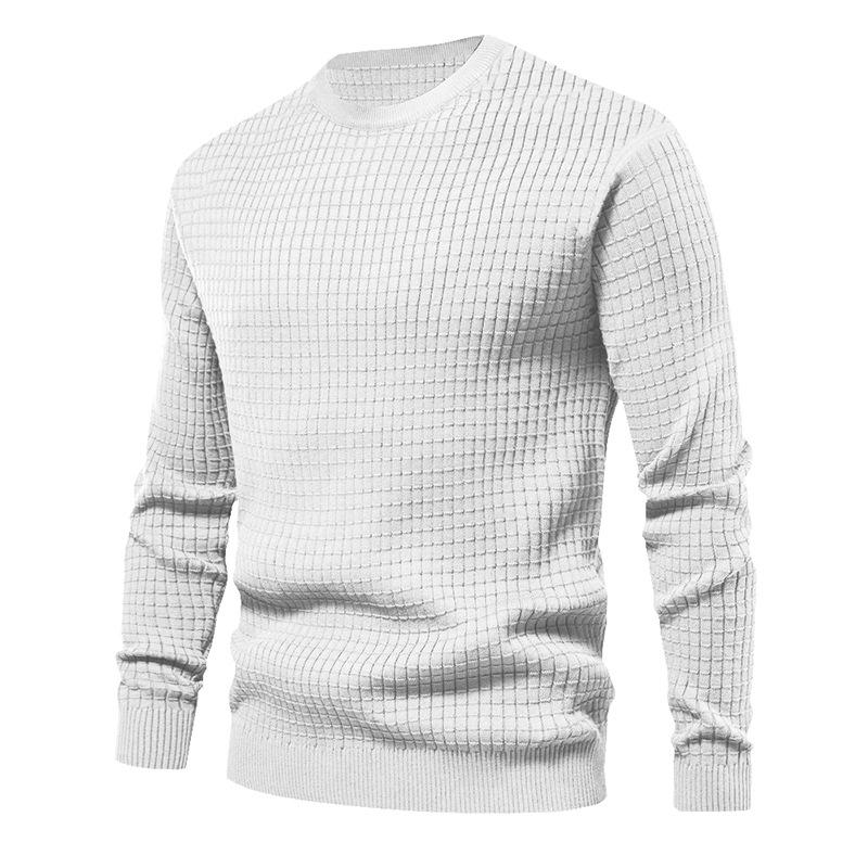 homme-section-mince-carreaux-ample-col-rond-vintage-manches-longues