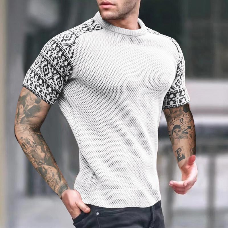 Vintage-Kurzarm-T-Shirt mit Farbblock-Waffelmuster